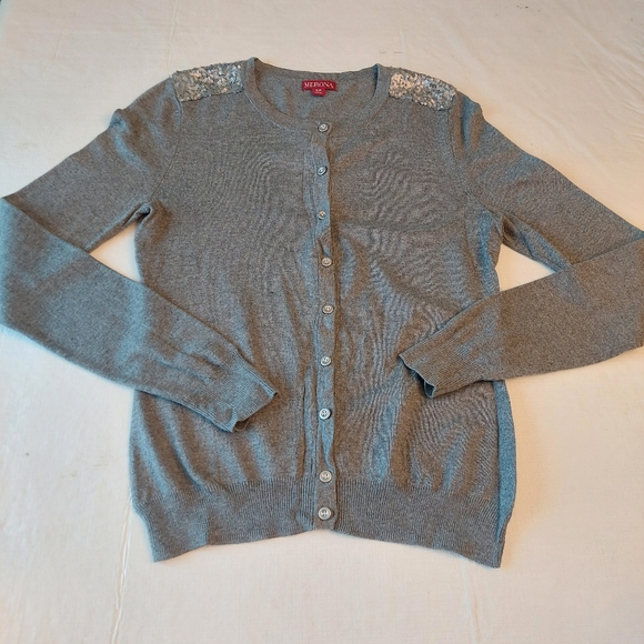 Merona Sequined Grey Button Front Cardigan Sweater Y2K Going Out Layering Size S - Picture 3 of 10